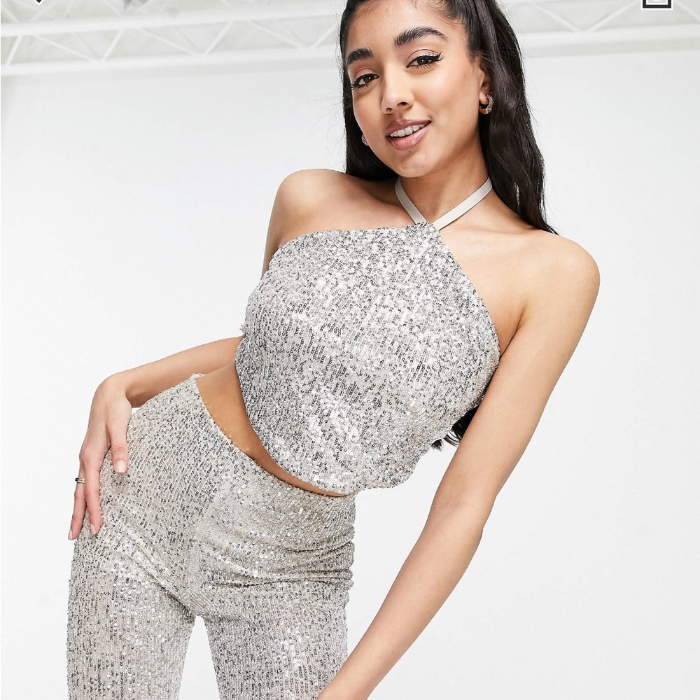 Sequin party halter crop top